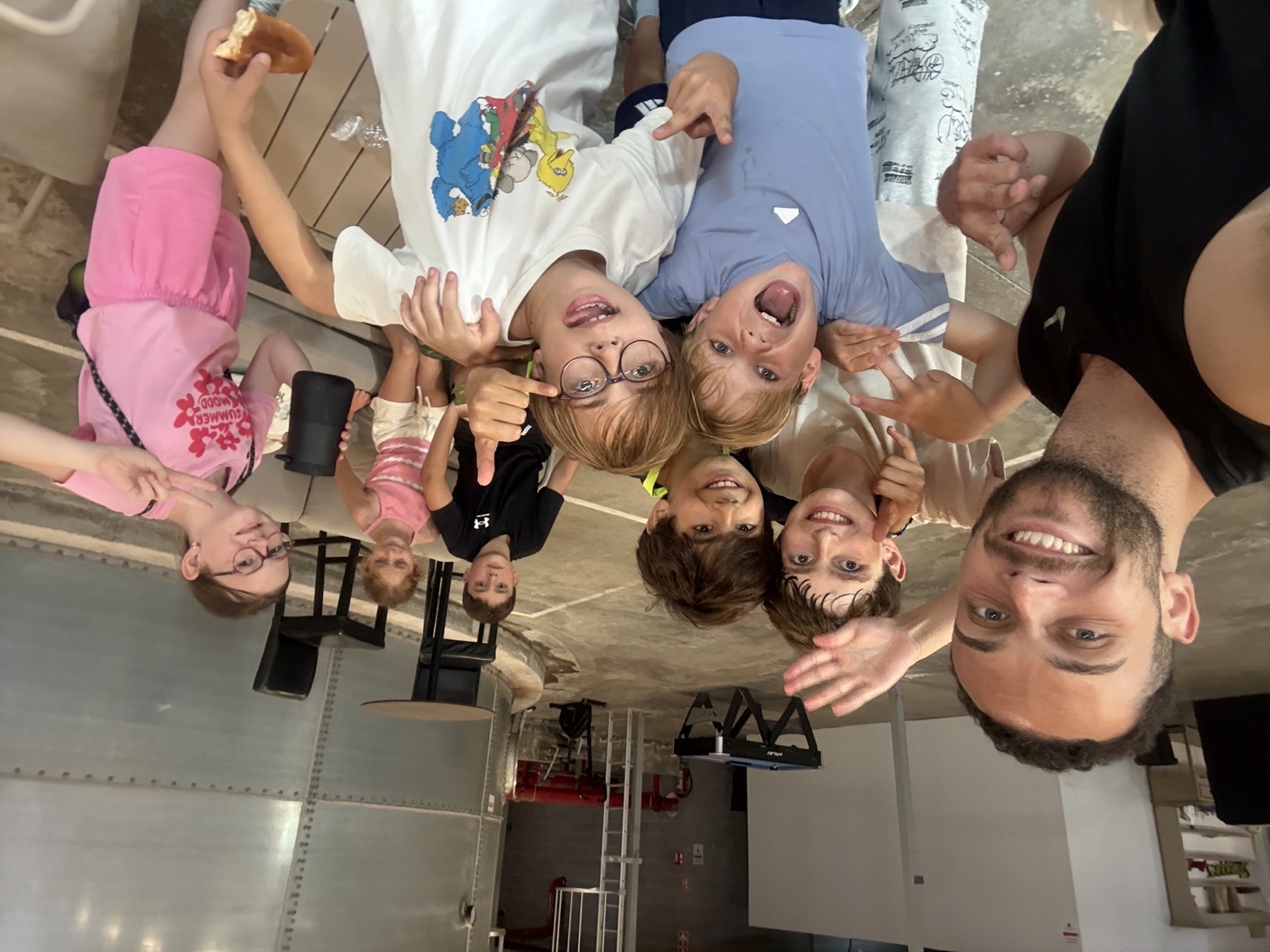Kevin Padel with a group of kids